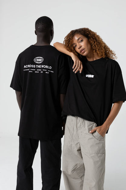 Across The World Oversize Siyah T-Shirt