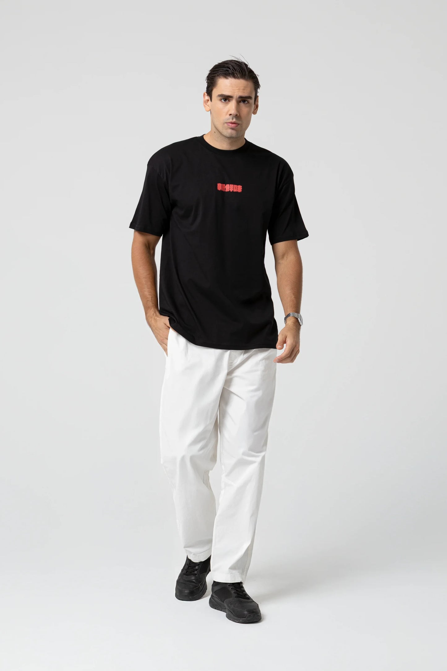 Fish Oversize Siyah T-Shirt