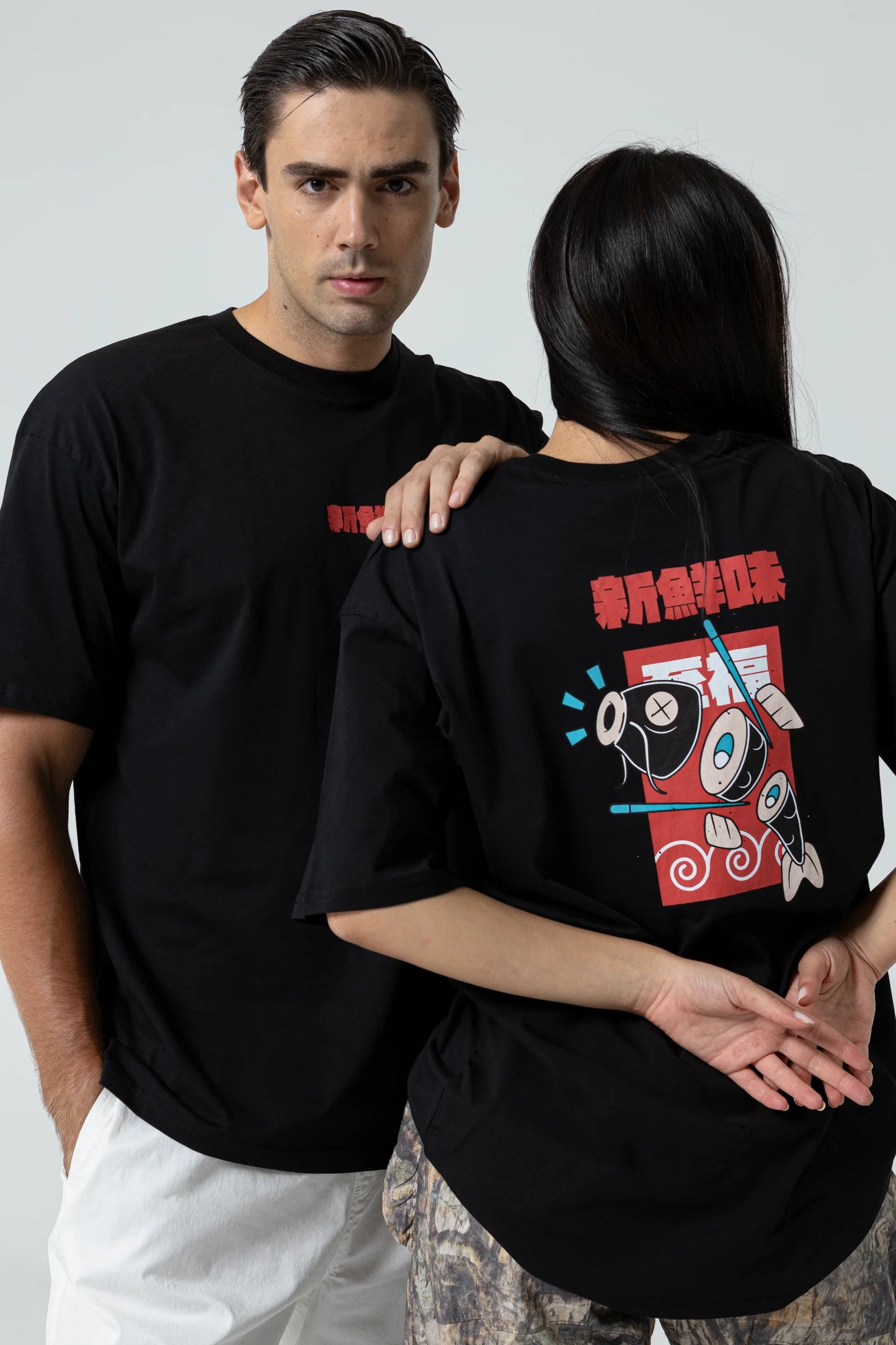Fish Oversize Siyah T-Shirt