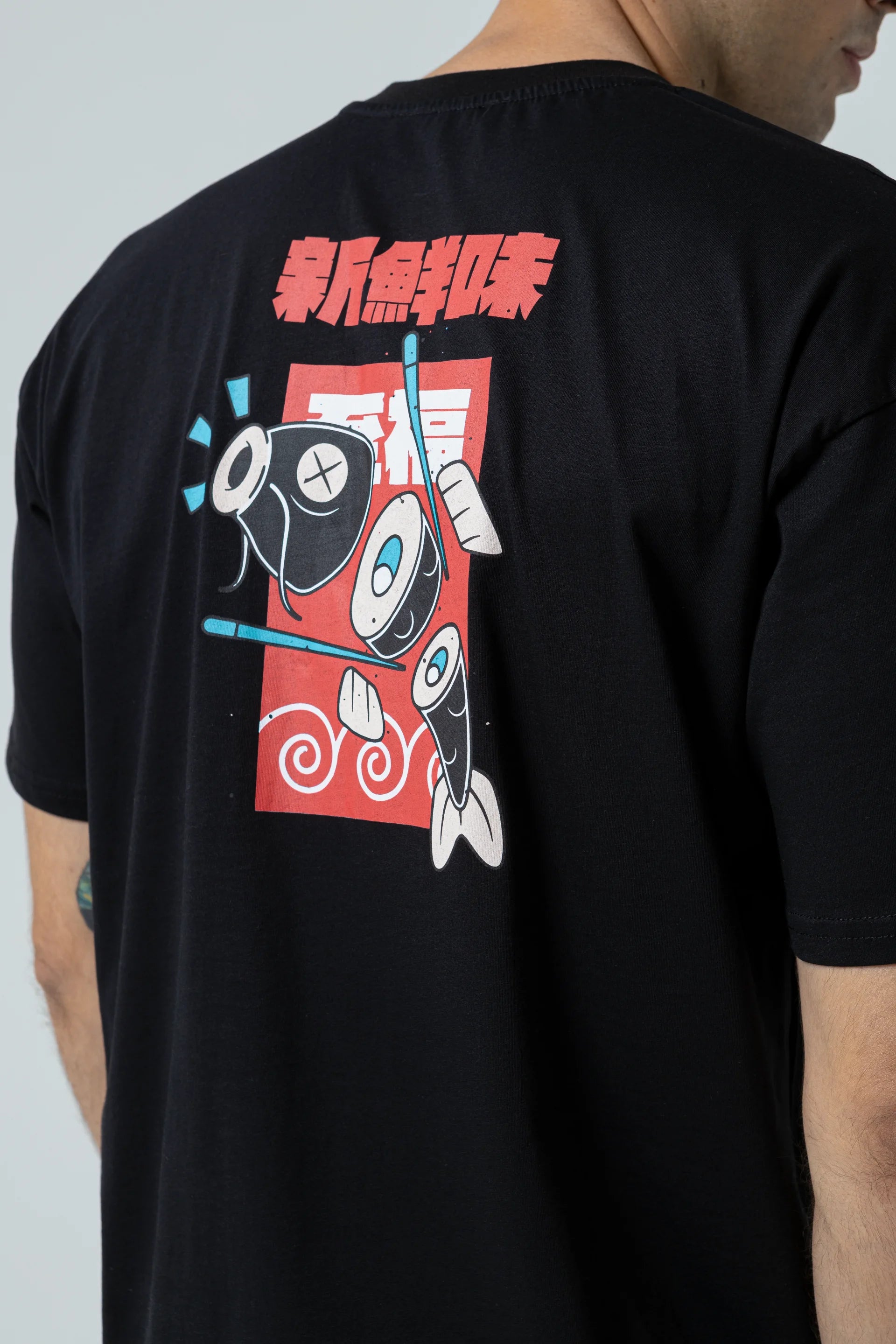 Fish Oversize Siyah T-Shirt