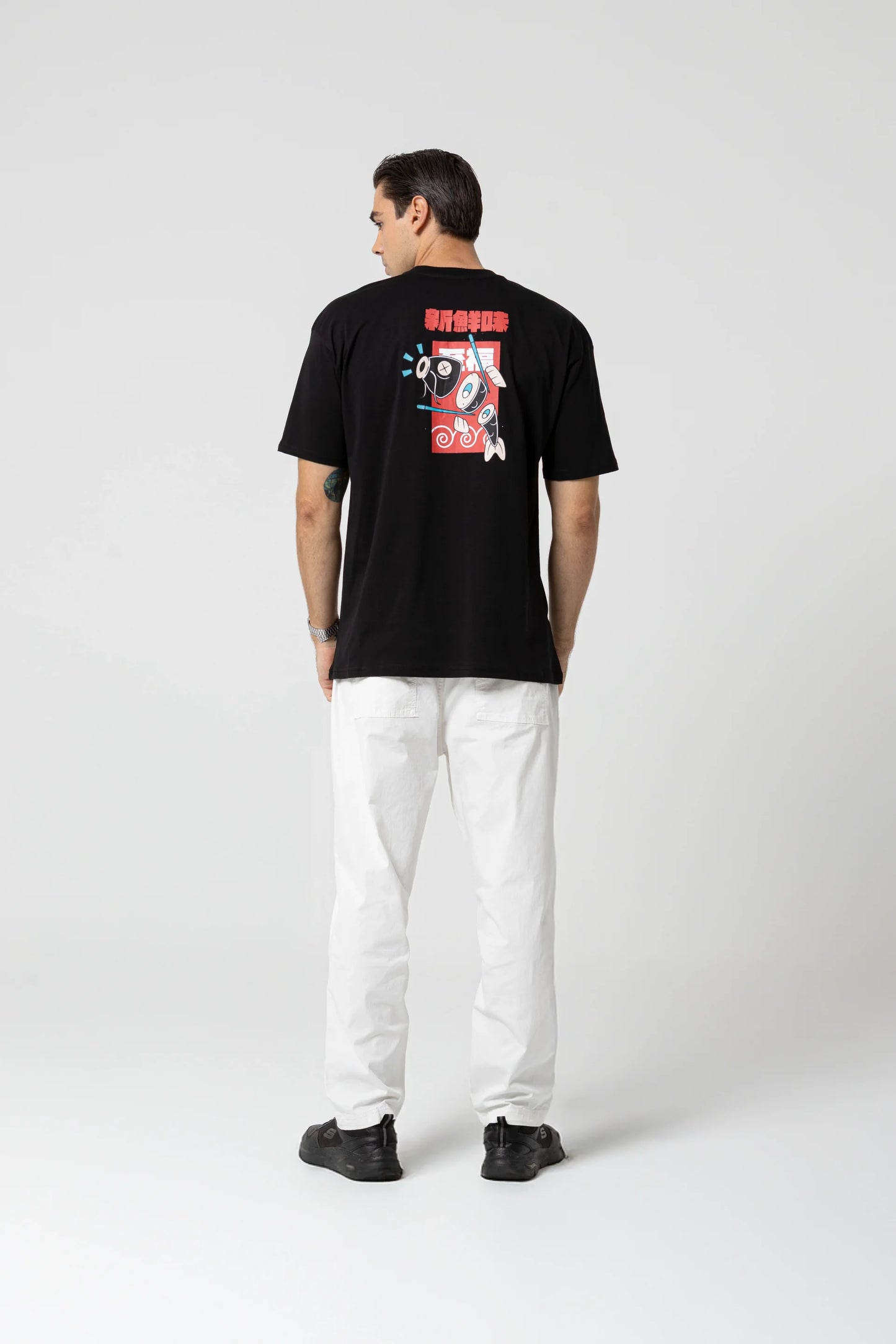 Fish Oversize Siyah T-Shirt