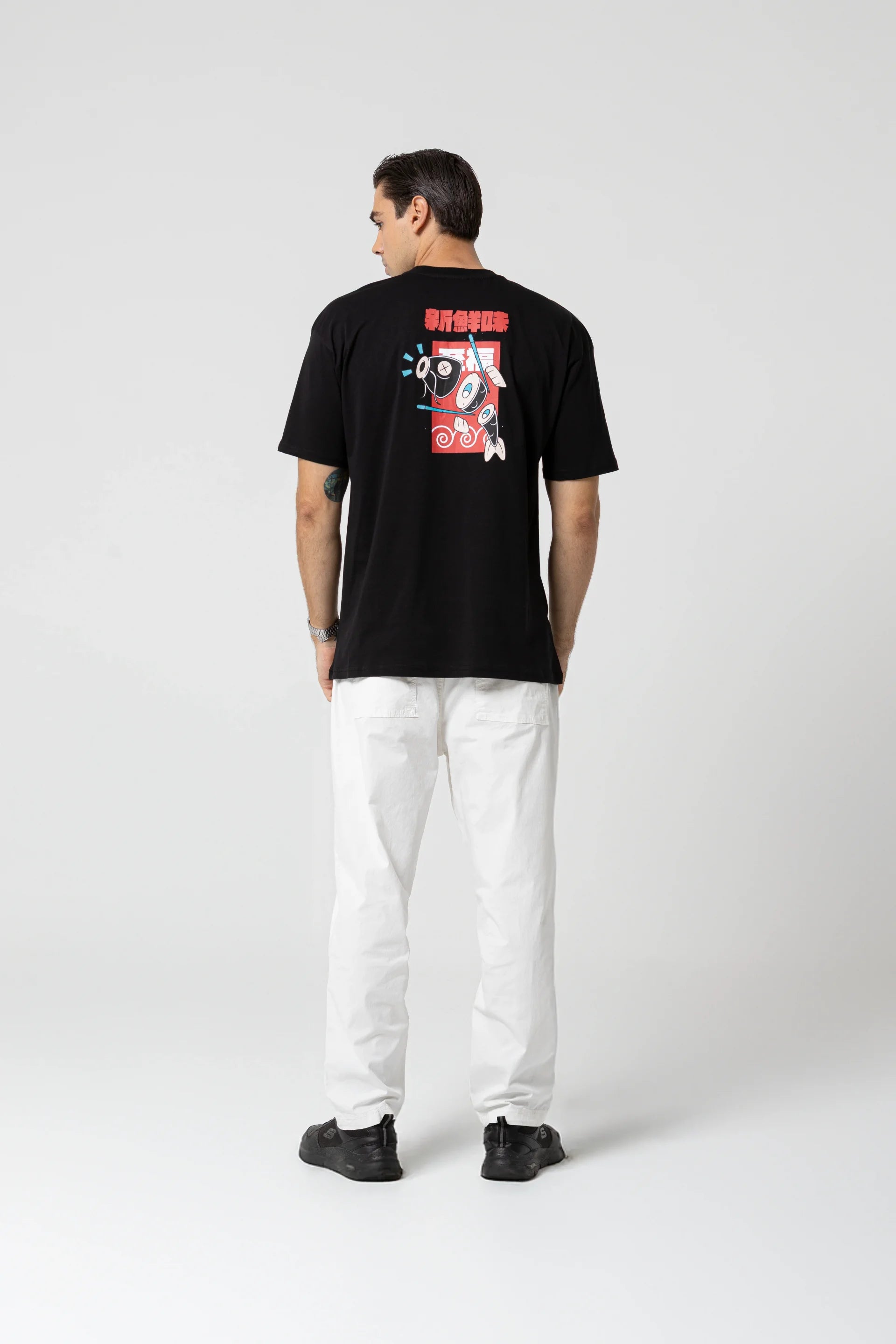 Fish Oversize Siyah T-Shirt