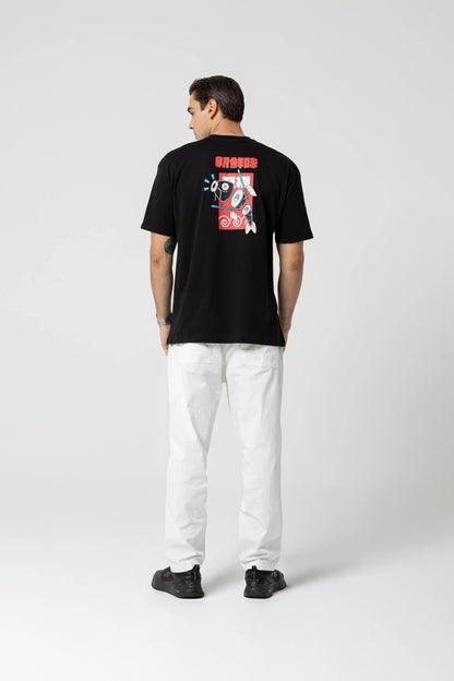 Fish Oversize Siyah T-Shirt