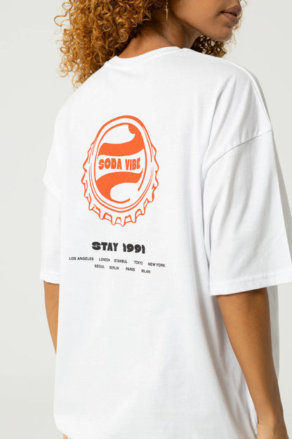 Soda Vibe Oversize Beyaz T-Shirt
