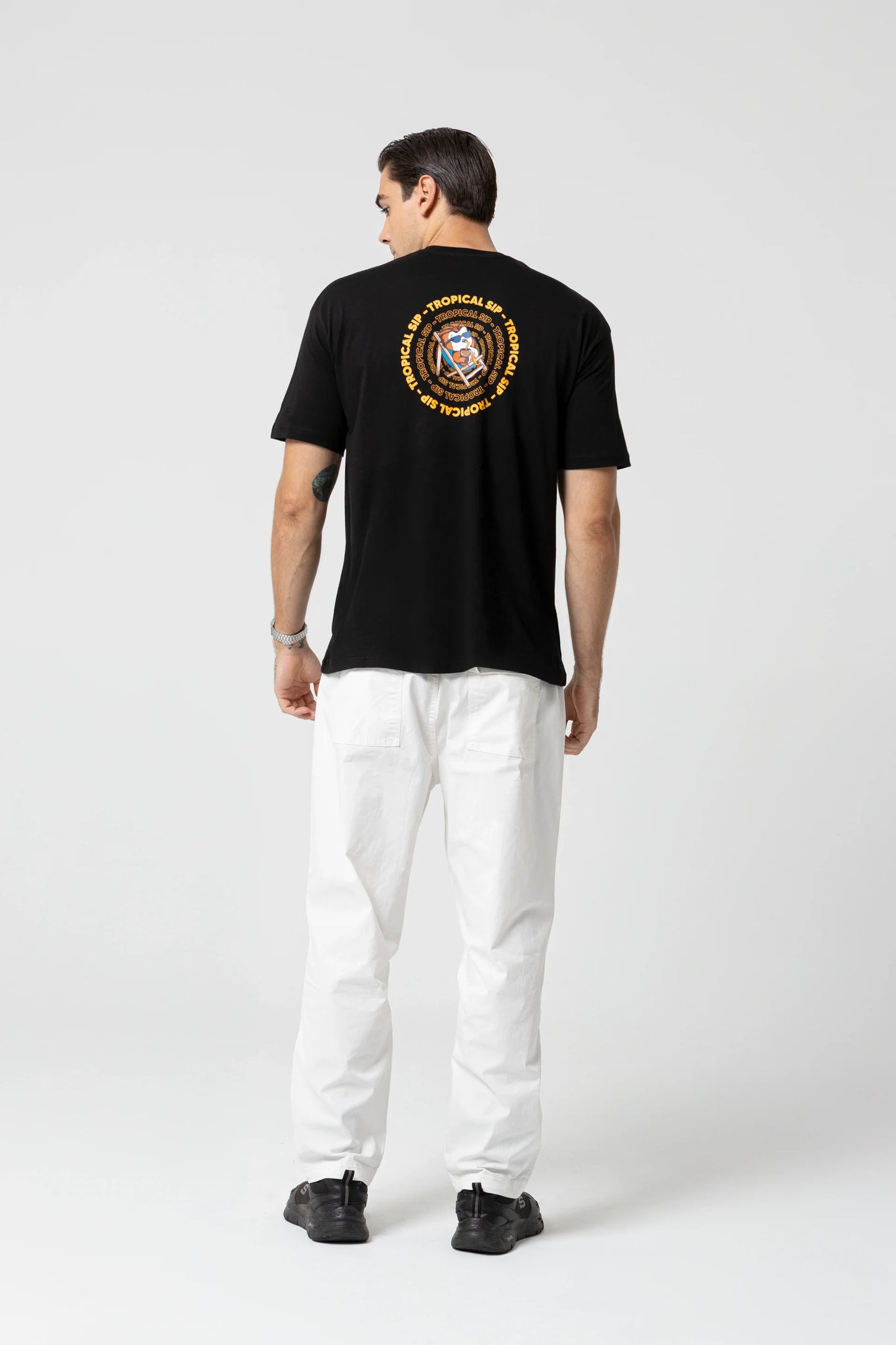 Tropical Oversize Siyah T-Shirt