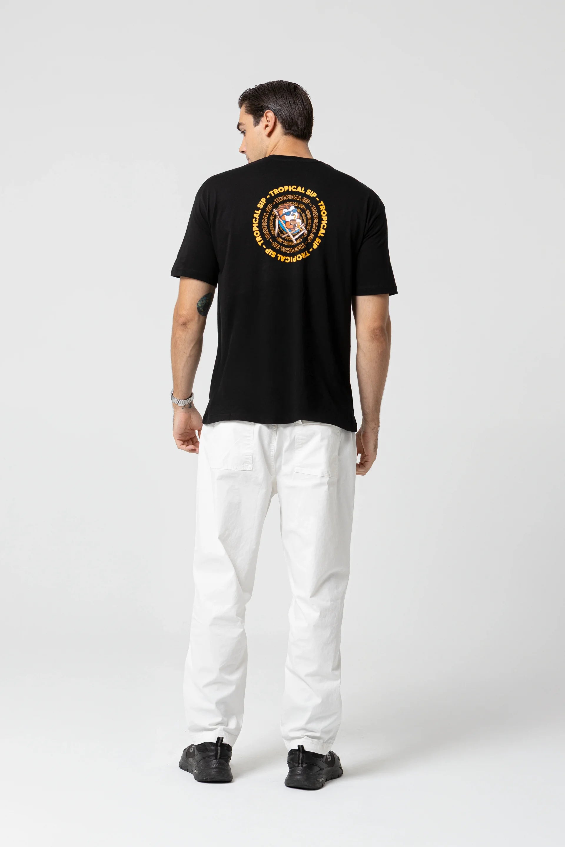 Tropical Oversize Siyah T-Shirt